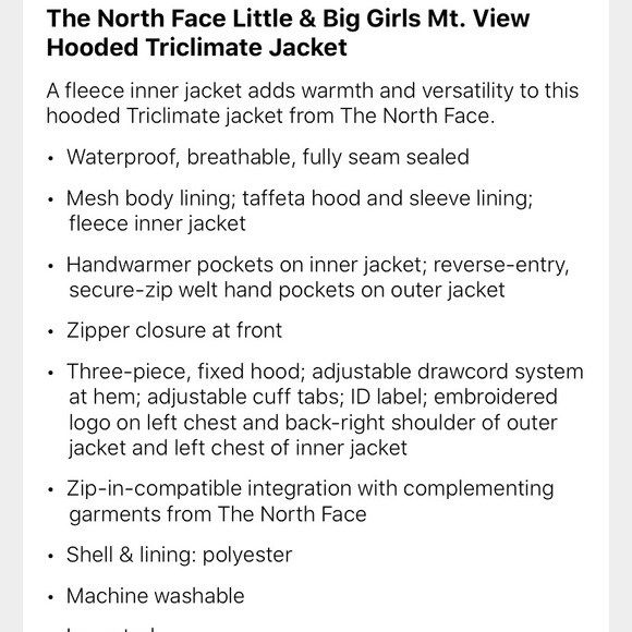 NWT The North Face Girls hooded triclimate jacket - Picture 8 of 8